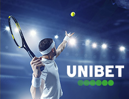 Une scène de tennis et un logo Unibet